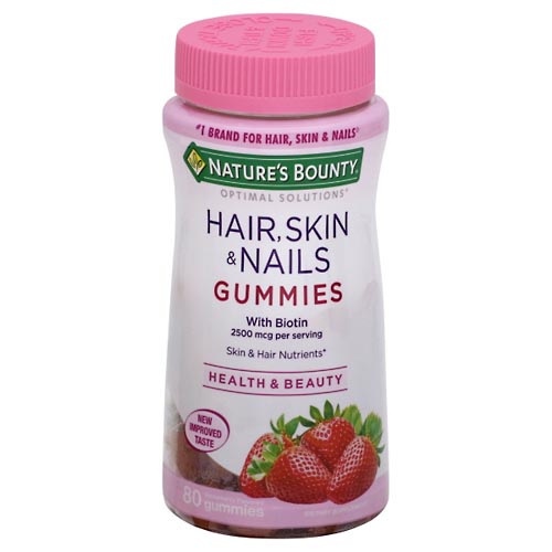 Image for Natures Bounty Hair, Skin & Nails, with Biotin, 2500 mcg, Gummies, Strawberry Flavored,80ea from EAST BERLIN PHARMACY