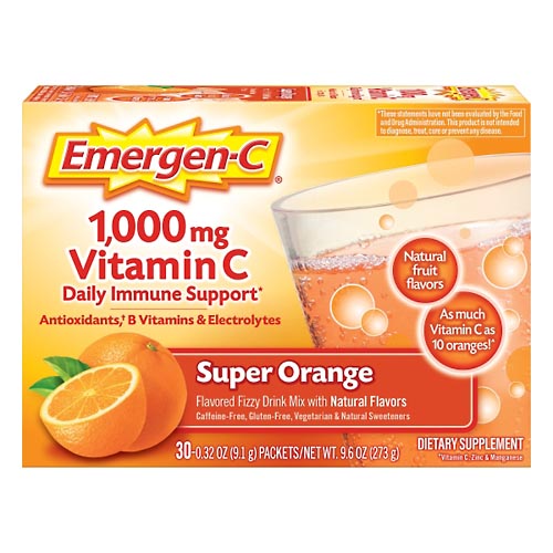 Image for Emergen C Vitamin C, 1,000 mg, Fizzy Drink Mix, Super Orange,30ea from EAST BERLIN PHARMACY