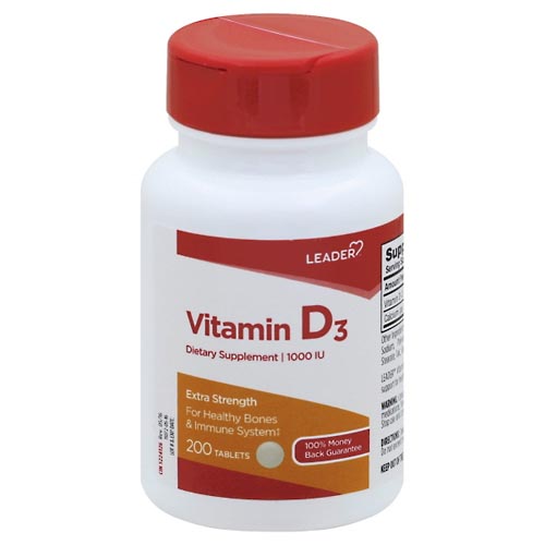 Image for Leader Vitamin D3, Extra Strength, 1000 IU, Tablets,200ea from EAST BERLIN PHARMACY