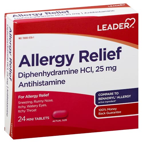 Image for Leader Allergy Relief, 25 mg, Mini Tablets,24ea from EAST BERLIN PHARMACY