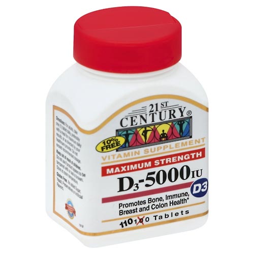 Image for 21st Century Vitamin D3, Maximum Strength, 5000 IU, Tablets,110ea from EAST BERLIN PHARMACY