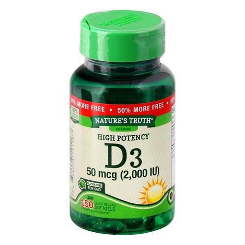 Image for Natures Truth Vitamin D3, High Potency, 2000 IU, Quick Release Softgels,150ea from EAST BERLIN PHARMACY