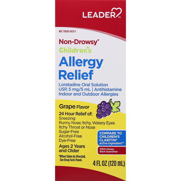 Image for Leader Allergy Relief, Non-Drowsy, Grape Flavor, Children's, 4oz from EAST BERLIN PHARMACY